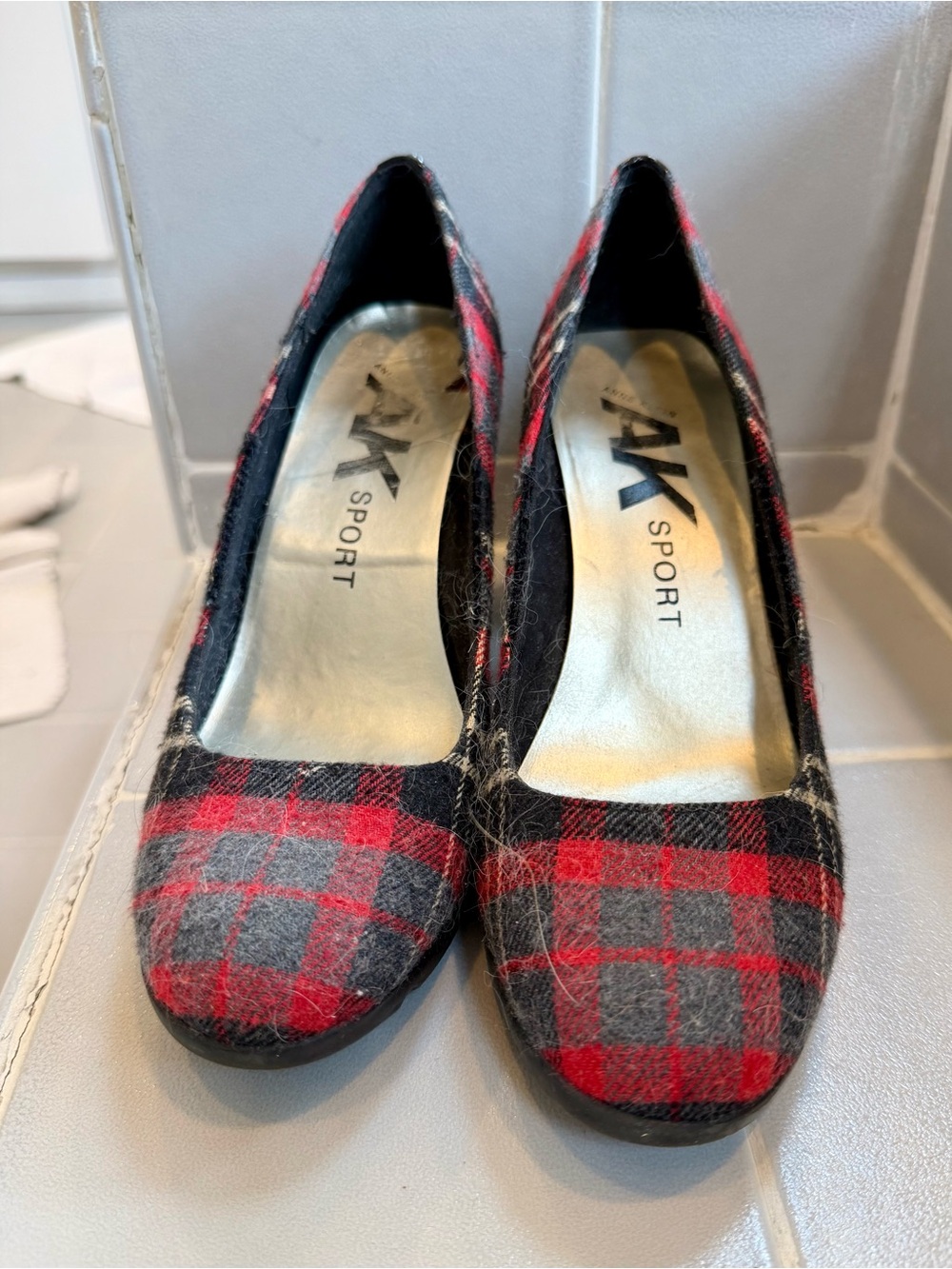Anne Klein Sport Red and Gray Plaid Pumps
